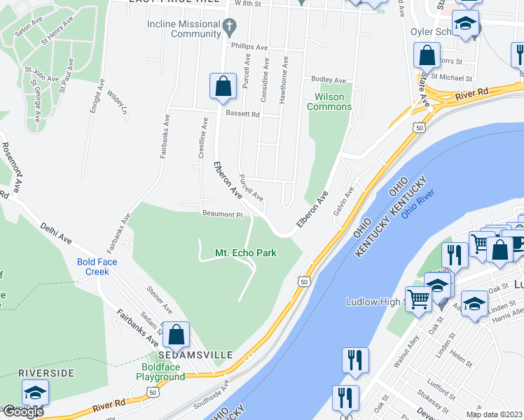 map of restaurants, bars, coffee shops, grocery stores, and more near 356 Elberon Avenue in Cincinnati