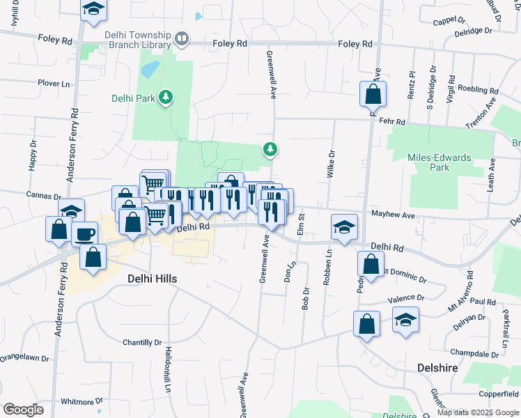 map of restaurants, bars, coffee shops, grocery stores, and more near 415 Greenwell Avenue in Cincinnati