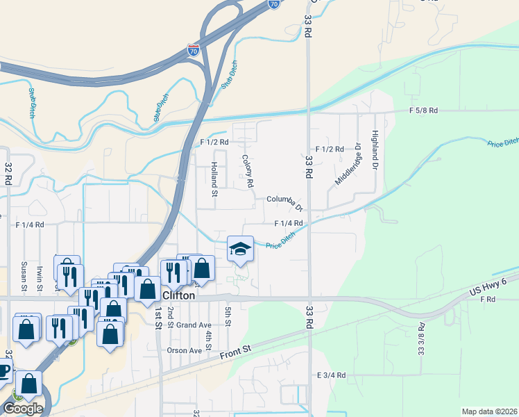 map of restaurants, bars, coffee shops, grocery stores, and more near 635 Carina Street in Clifton