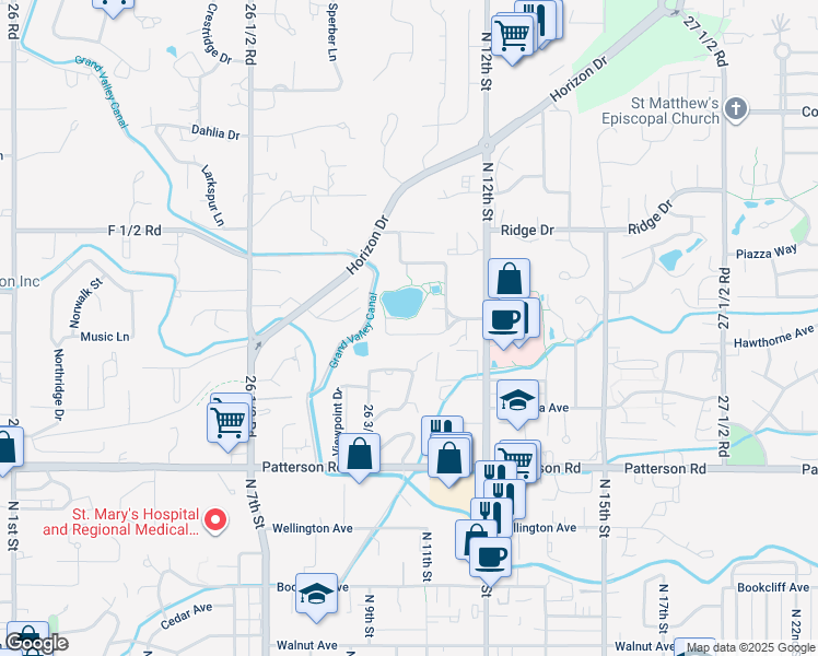 map of restaurants, bars, coffee shops, grocery stores, and more near 1032 Lakeside Court in Grand Junction