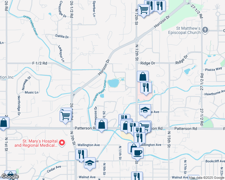 map of restaurants, bars, coffee shops, grocery stores, and more near 925 Lakeside Court in Grand Junction