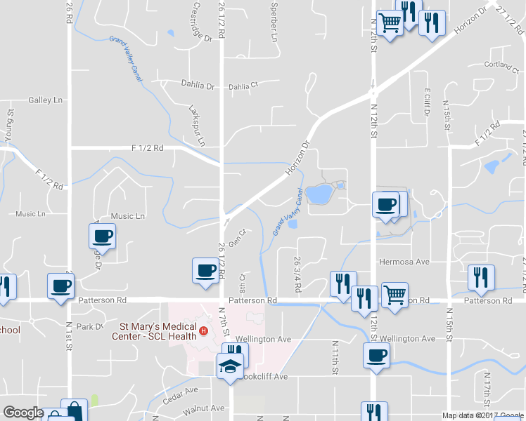 map of restaurants, bars, coffee shops, grocery stores, and more near 636 Horizon Drive in Grand Junction