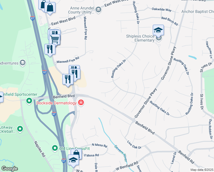 map of restaurants, bars, coffee shops, grocery stores, and more near 503 Moonflower Court in Millersville