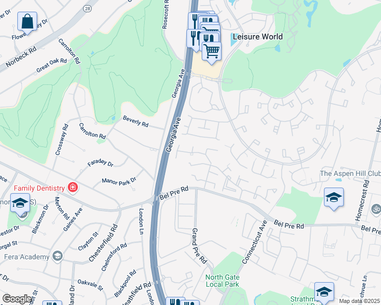 map of restaurants, bars, coffee shops, grocery stores, and more near 3938 Tynewick Drive in Silver Spring