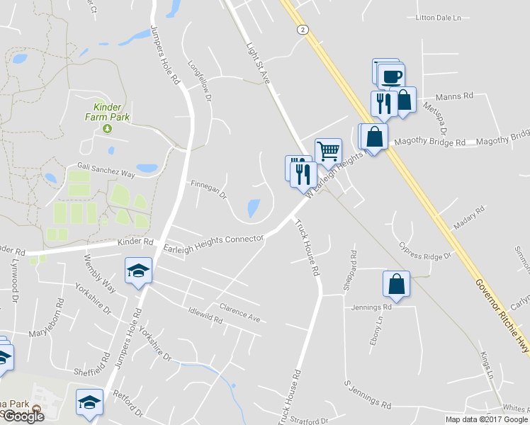 map of restaurants, bars, coffee shops, grocery stores, and more near 235 Finnegan Drive in Millersville