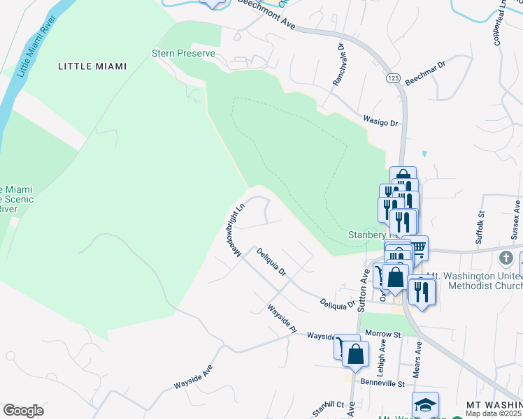 map of restaurants, bars, coffee shops, grocery stores, and more near 1486 Meadowbright Lane in Cincinnati