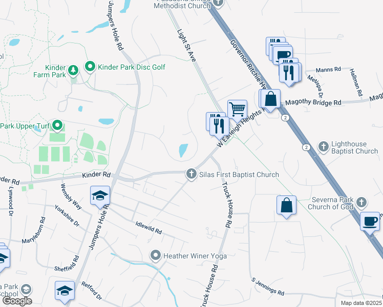 map of restaurants, bars, coffee shops, grocery stores, and more near 235 Finnegan Drive in Millersville