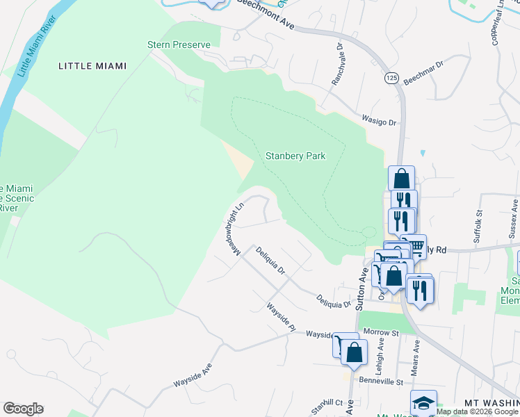 map of restaurants, bars, coffee shops, grocery stores, and more near 1486 Meadowbright Lane in Cincinnati