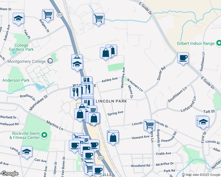 map of restaurants, bars, coffee shops, grocery stores, and more near 214 Elizabeth Avenue in Rockville