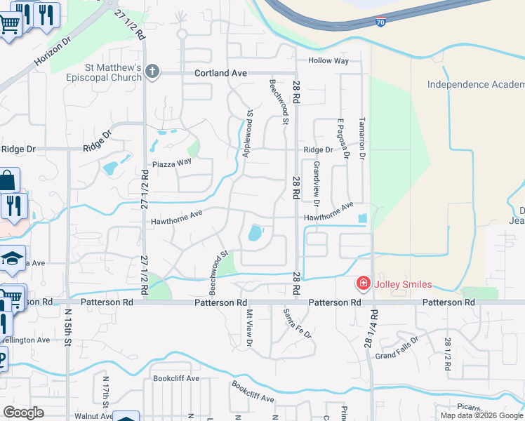 map of restaurants, bars, coffee shops, grocery stores, and more near 2510 Hawthorne Avenue in Grand Junction