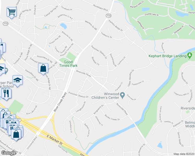 map of restaurants, bars, coffee shops, grocery stores, and more near 43101 Sherbrooke Terrace in Leesburg