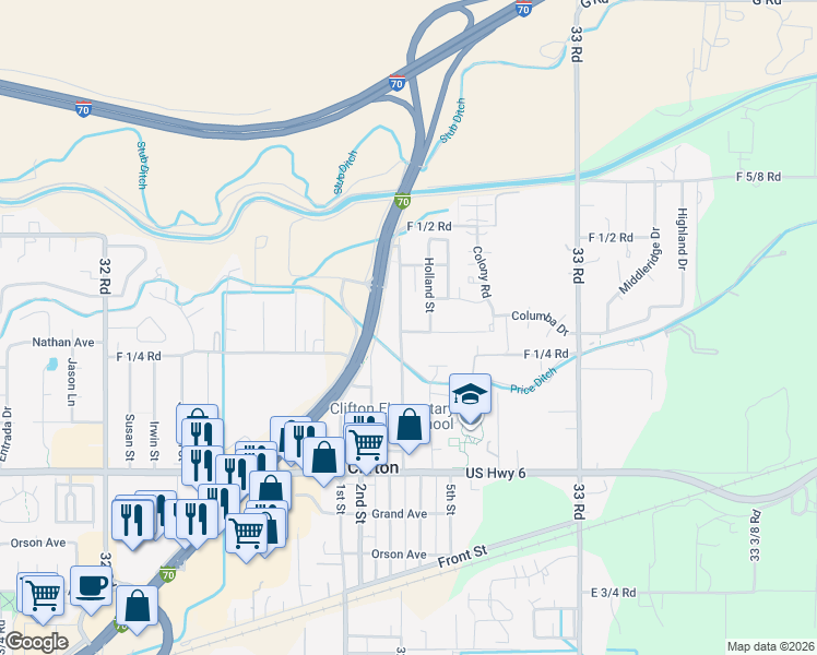 map of restaurants, bars, coffee shops, grocery stores, and more near 634 Lois Street in Clifton