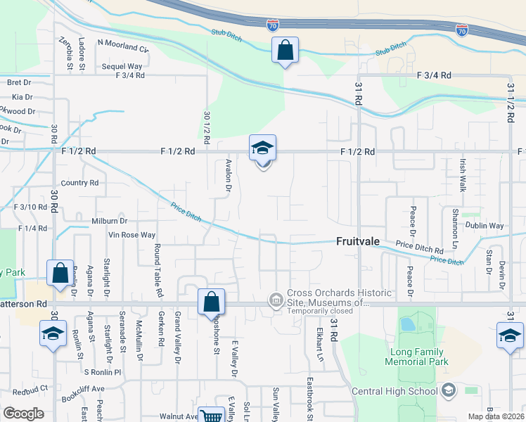 map of restaurants, bars, coffee shops, grocery stores, and more near 3079 D 1/2 Road in Grand Junction