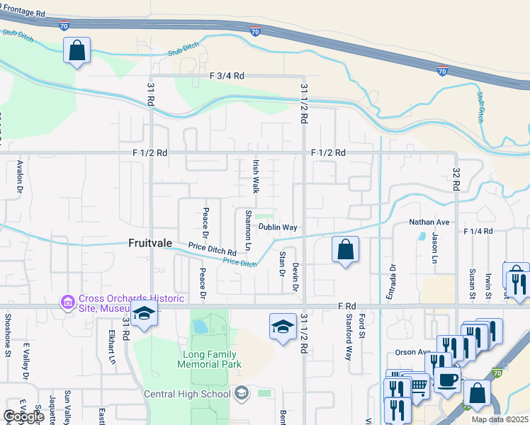 map of restaurants, bars, coffee shops, grocery stores, and more near 3130 Dublin Way in Grand Junction