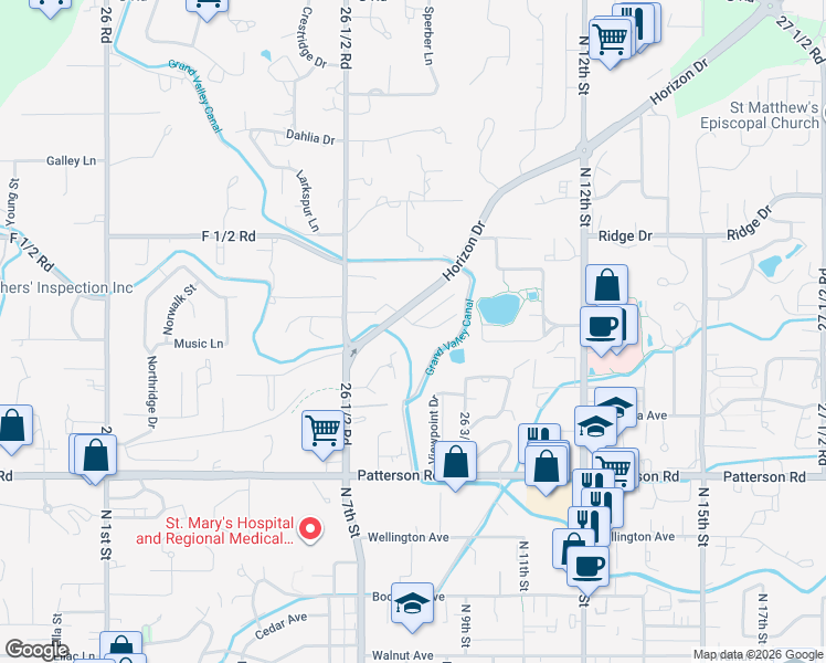 map of restaurants, bars, coffee shops, grocery stores, and more near 636 Horizon Drive in Grand Junction
