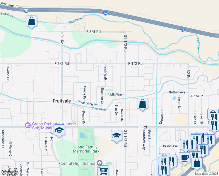 map of restaurants, bars, coffee shops, grocery stores, and more near 3130 Dublin Way in Grand Junction