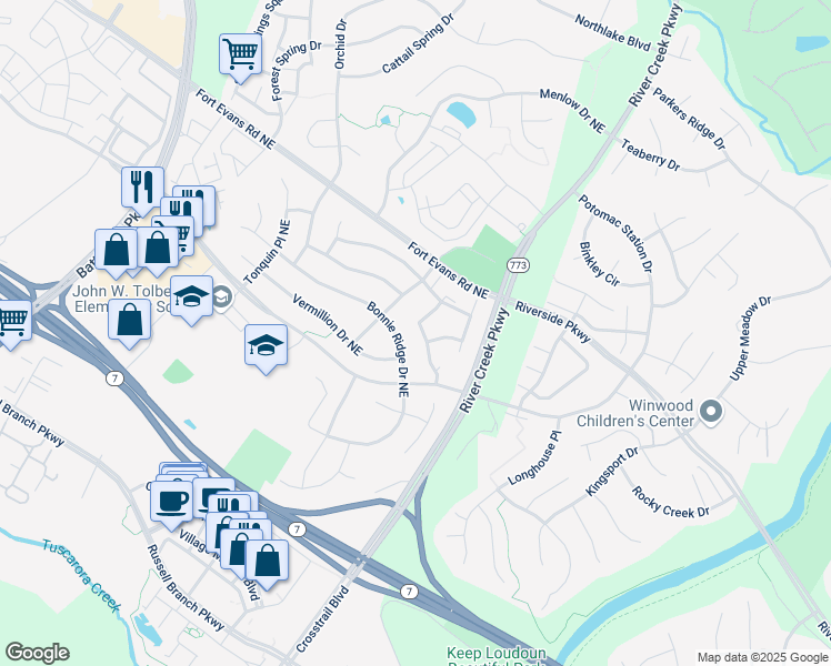 map of restaurants, bars, coffee shops, grocery stores, and more near 829 Valemount Terrace Northeast in Leesburg