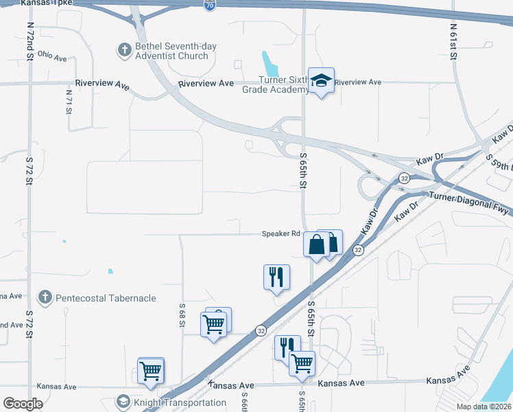 map of restaurants, bars, coffee shops, grocery stores, and more near 120 South 65th Street in Kansas City