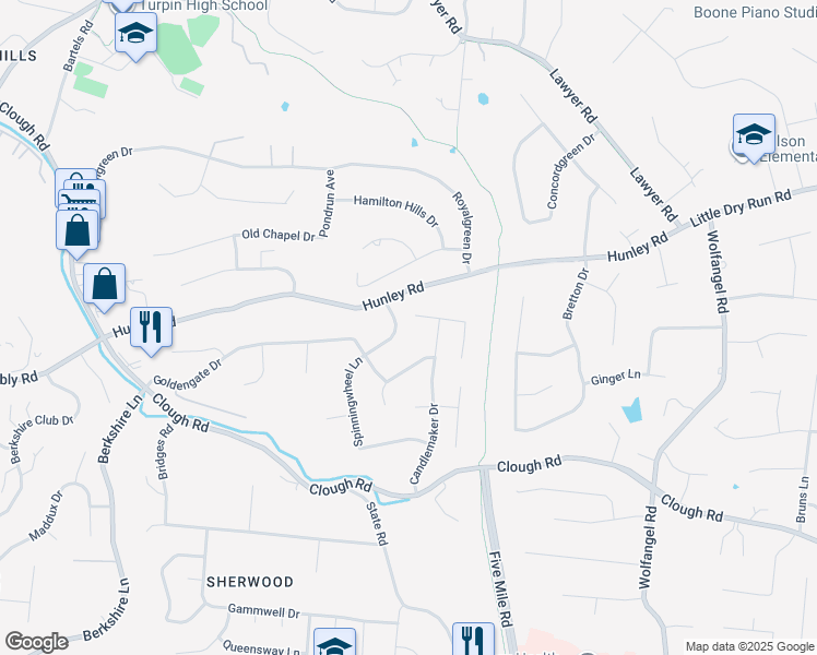 map of restaurants, bars, coffee shops, grocery stores, and more near 7211 Deaconsbench Court in Cincinnati