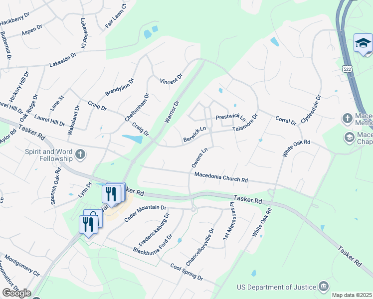 map of restaurants, bars, coffee shops, grocery stores, and more near 202 Talamore Drive in Stephens City