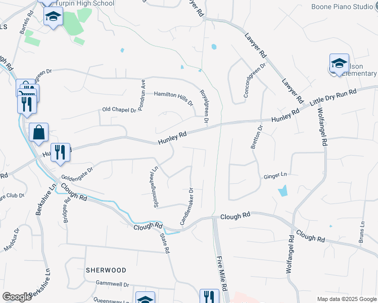 map of restaurants, bars, coffee shops, grocery stores, and more near 7211 Deaconsbench Court in Cincinnati