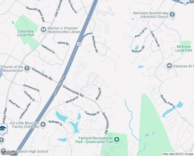 map of restaurants, bars, coffee shops, grocery stores, and more near 14629 Monmouth Drive in Burtonsville