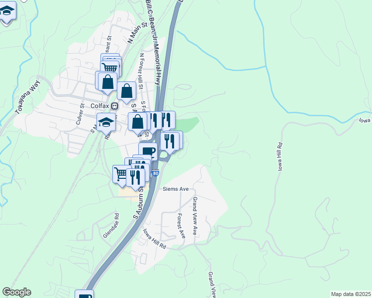 map of restaurants, bars, coffee shops, grocery stores, and more near 24338-24342 Grand View Avenue in Colfax