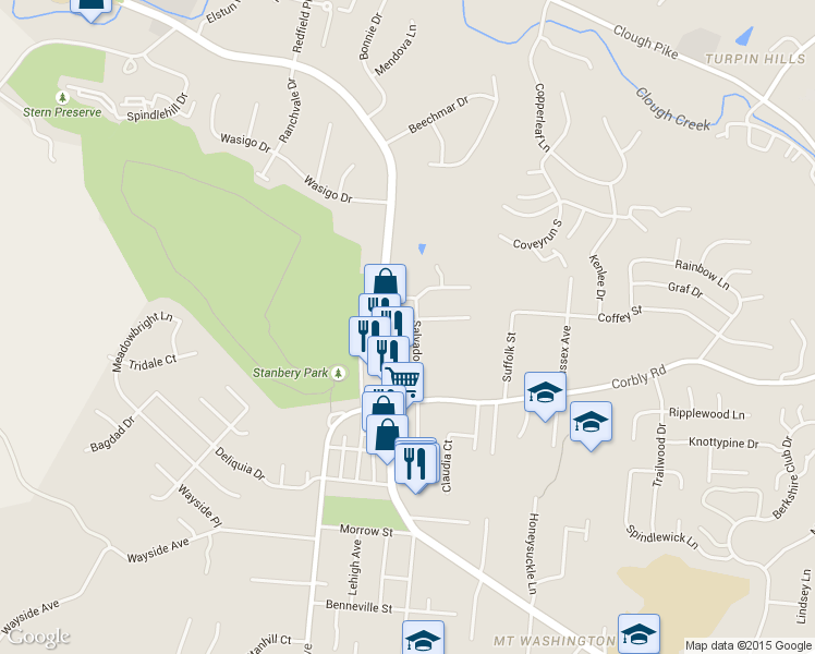 map of restaurants, bars, coffee shops, grocery stores, and more near 2249 Beechmont Avenue in Cincinnati