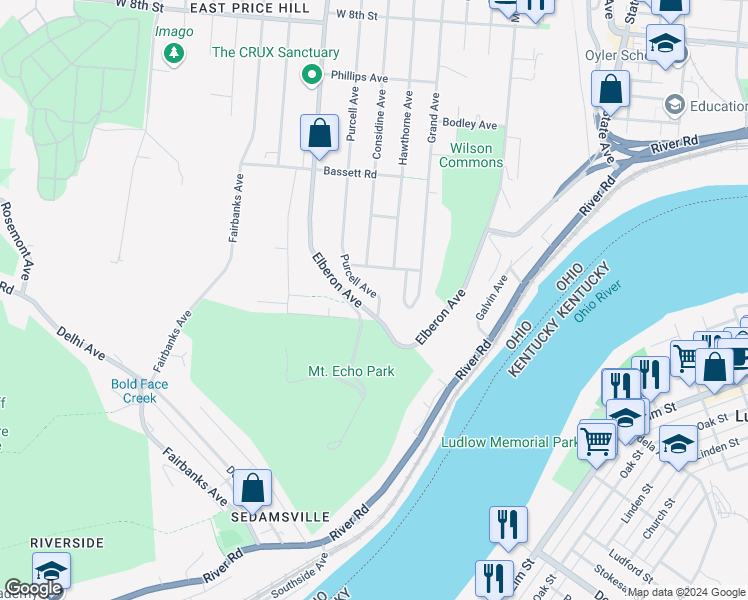 map of restaurants, bars, coffee shops, grocery stores, and more near 311 Purcell Avenue in Cincinnati
