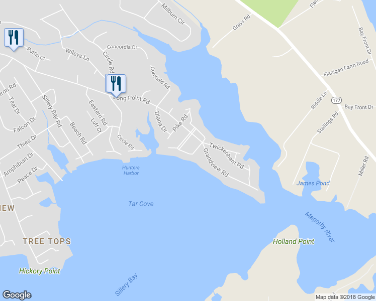 map of restaurants, bars, coffee shops, grocery stores, and more near 238 Twin Beach Road in Pasadena