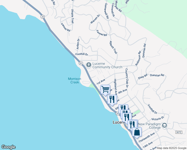 map of restaurants, bars, coffee shops, grocery stores, and more near 4355 Elm Street in Lucerne