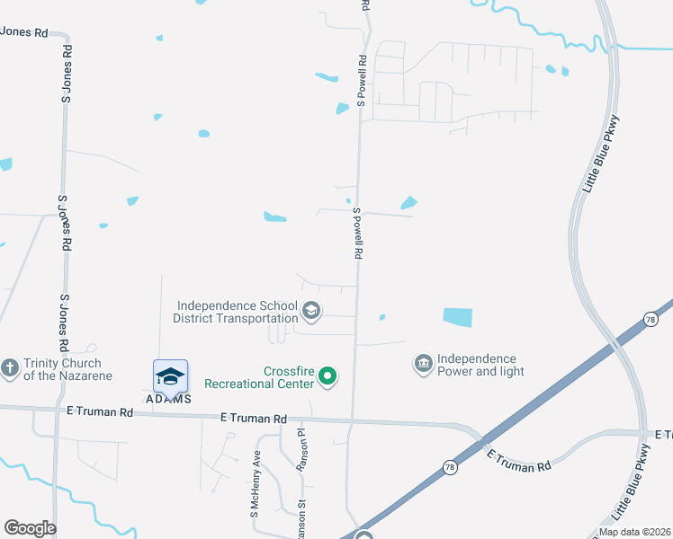 map of restaurants, bars, coffee shops, grocery stores, and more near 711 South Powell Road in Independence