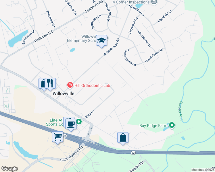map of restaurants, bars, coffee shops, grocery stores, and more near 4463 Kitty Lane in Batavia