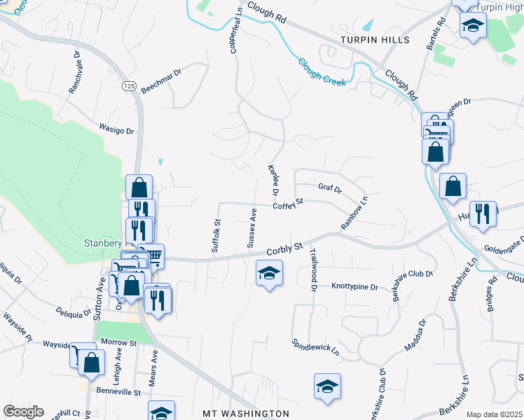 map of restaurants, bars, coffee shops, grocery stores, and more near 2250 Sussex Avenue in Cincinnati