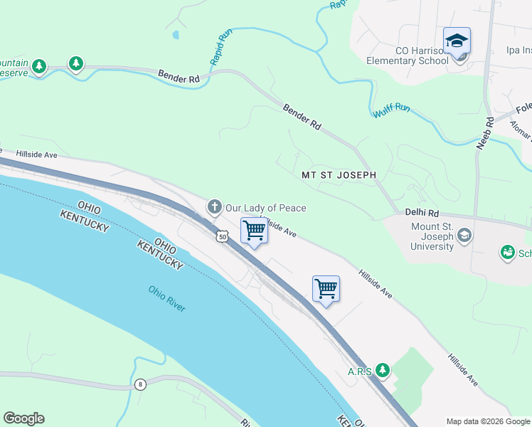 map of restaurants, bars, coffee shops, grocery stores, and more near 5318 Hillside Avenue in Cincinnati