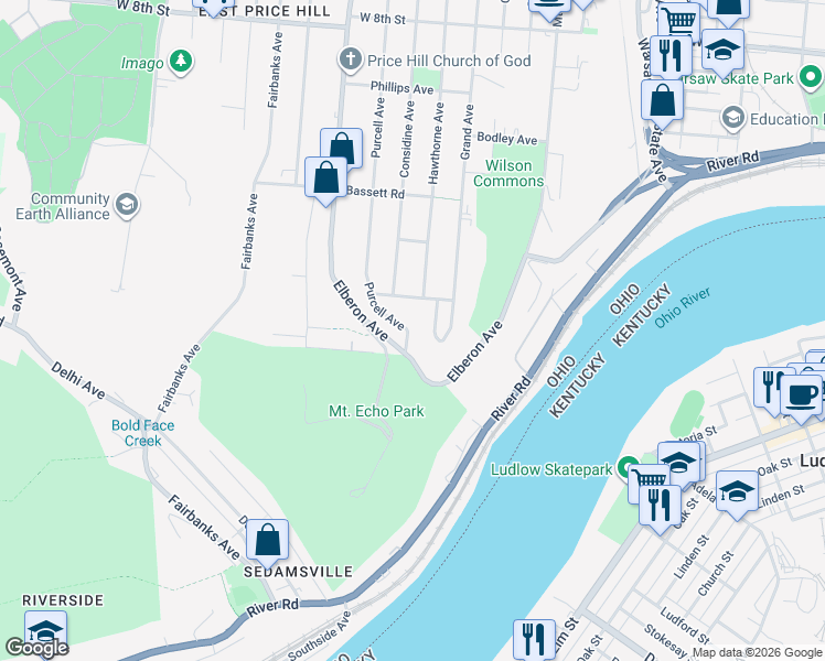 map of restaurants, bars, coffee shops, grocery stores, and more near 356 Elberon Avenue in Cincinnati