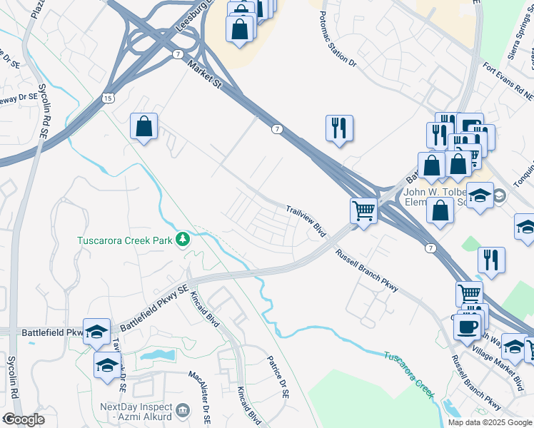 map of restaurants, bars, coffee shops, grocery stores, and more near 1014 Madeira Terrace Southeast in Leesburg