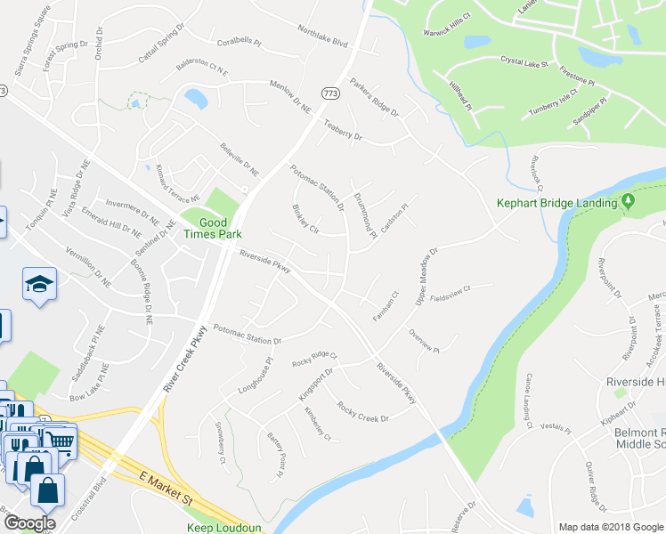 map of restaurants, bars, coffee shops, grocery stores, and more near 18776 North Trident Square in Leesburg