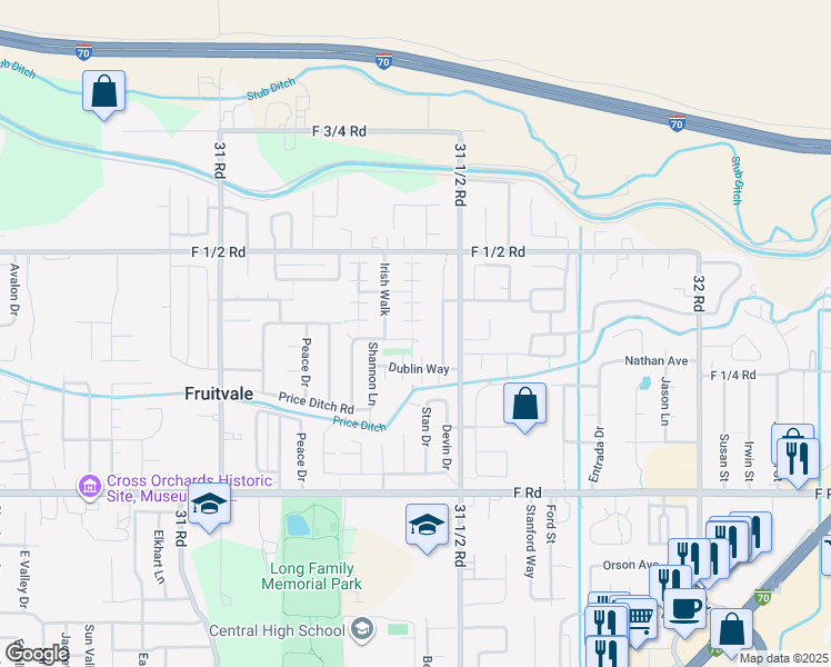 map of restaurants, bars, coffee shops, grocery stores, and more near 3130 Dublin Way in Grand Junction