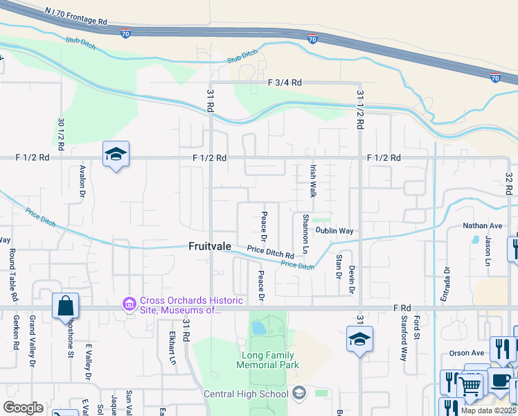 map of restaurants, bars, coffee shops, grocery stores, and more near 3113 North Peace Court in Grand Junction
