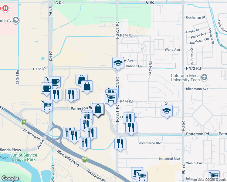 map of restaurants, bars, coffee shops, grocery stores, and more near in Grand Junction