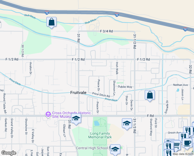 map of restaurants, bars, coffee shops, grocery stores, and more near 3113 North Peace Court in Grand Junction