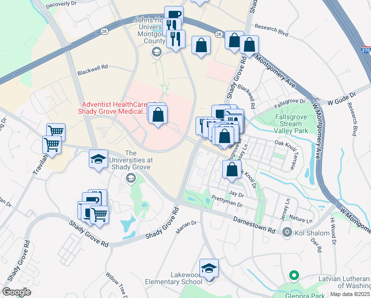map of restaurants, bars, coffee shops, grocery stores, and more near 9804 Medical Center Drive in Rockville