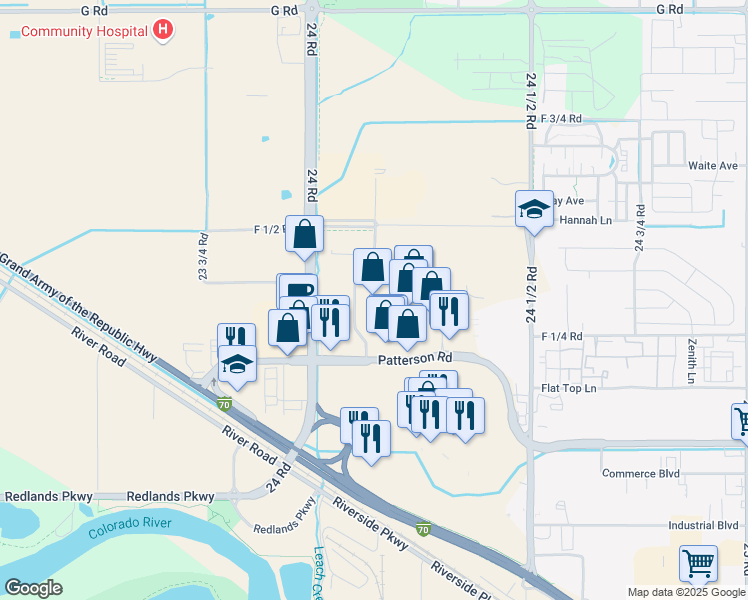 map of restaurants, bars, coffee shops, grocery stores, and more near 636 Market Street in Grand Junction
