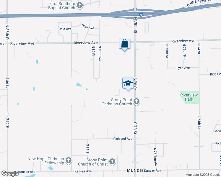 map of restaurants, bars, coffee shops, grocery stores, and more near 100 South 78 Street in Kansas City