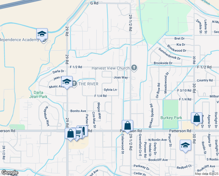map of restaurants, bars, coffee shops, grocery stores, and more near 2934 Sylvia Lane in Grand Junction