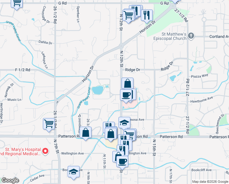 map of restaurants, bars, coffee shops, grocery stores, and more near 3146 Lakeside Drive in Grand Junction