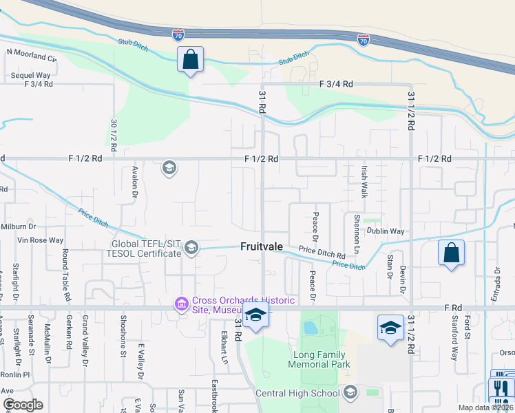 map of restaurants, bars, coffee shops, grocery stores, and more near 625-635 31 Road in Grand Junction
