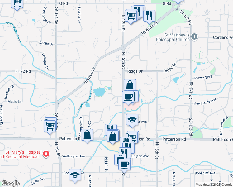 map of restaurants, bars, coffee shops, grocery stores, and more near 1155 Lakeside Drive in Grand Junction