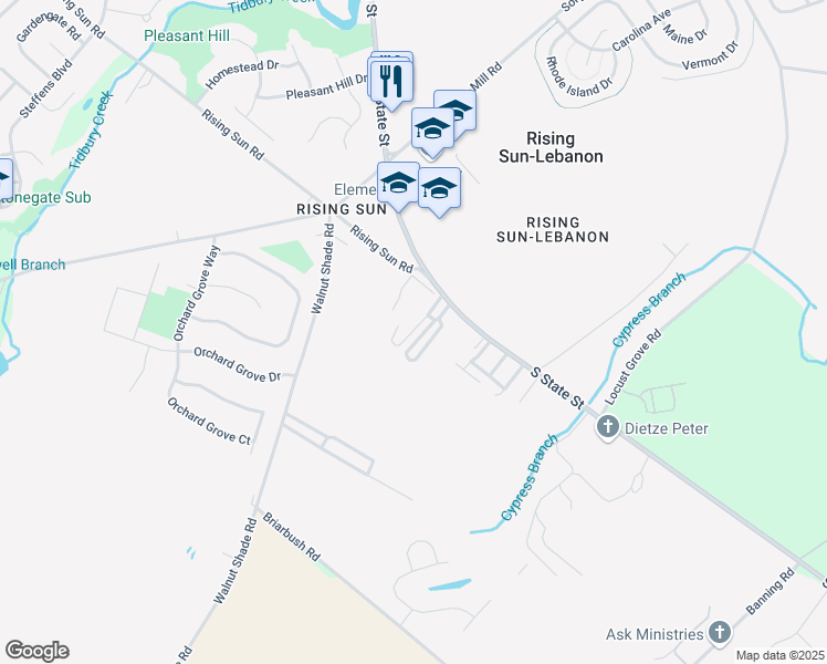 map of restaurants, bars, coffee shops, grocery stores, and more near 142 Spoon Bill Circle in Rising Sun-Lebanon